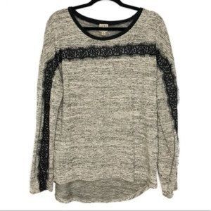 Como Vintage Hi-Lo Long Sleeve Top Lace Detail XL Grey Black